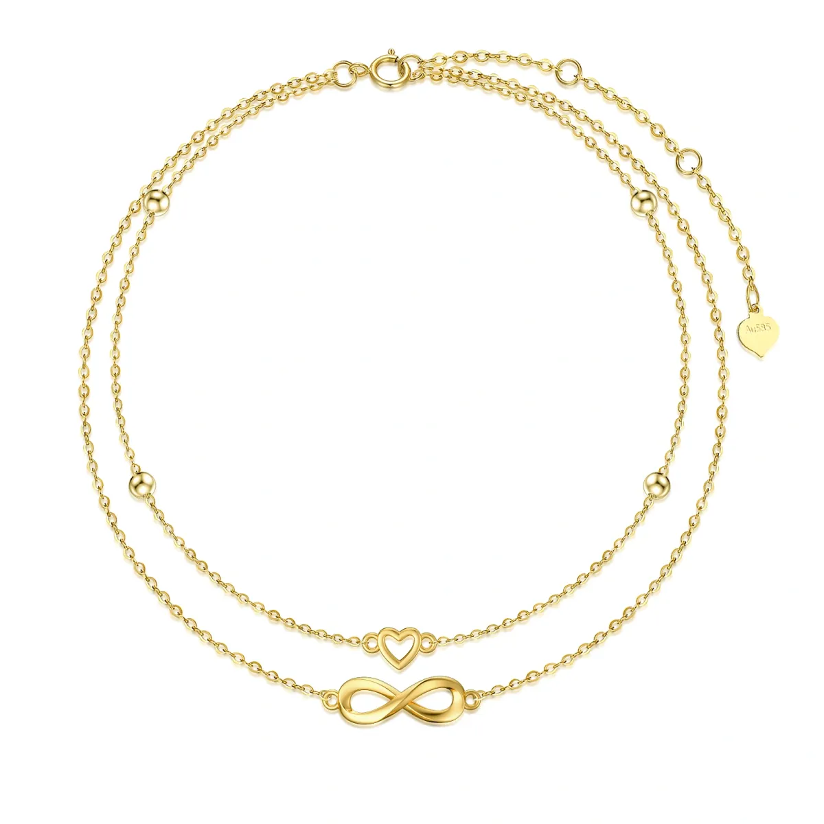 14K Gold Heart & Infinity Symbol Multi-layered Anklet-1