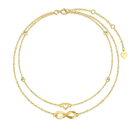 14K Gold Infinity Love Herz Perle Mehrschichtiges Charm Fußkettchen Geburtstagsgeschenk für Frauen