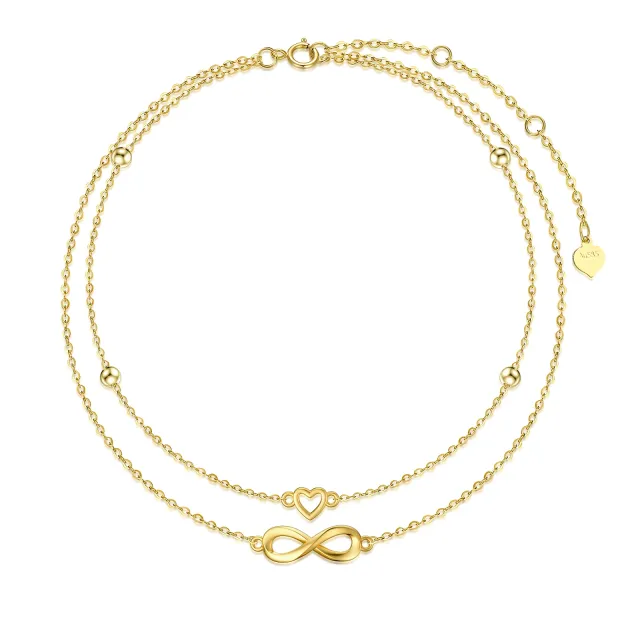 Bracelet de cheville à breloques multicouches en or 14 carats avec perles en forme de cœur infini, cadeau d'anniversaire pour femme-0