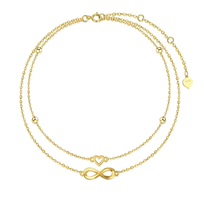 14K Gold Heart & Infinity Symbol Multi-layered Anklet