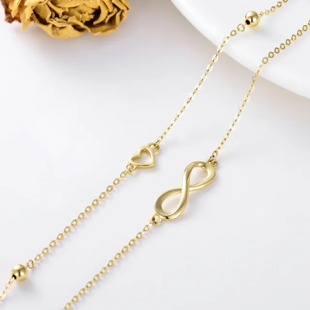 14K Gold Infinity Love Heart Bead Multi-layered Charm Anklet Birthday Gift For Women-3