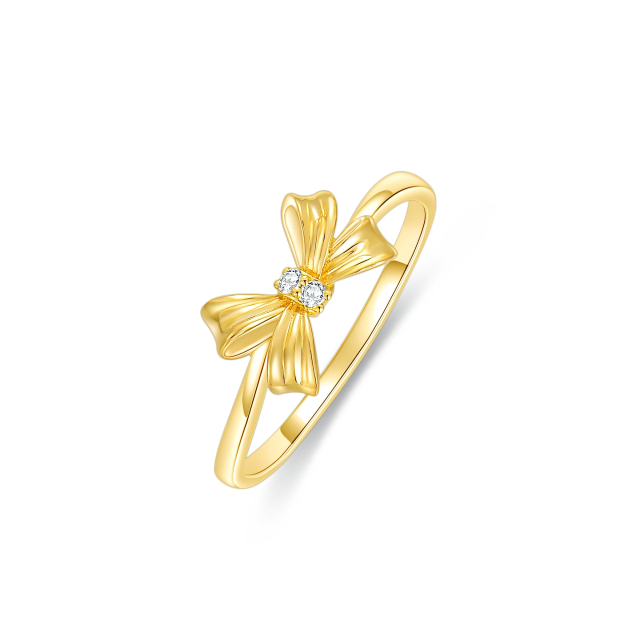 14K Gold Diamant personalisierte Gravur Schleife Ring-0