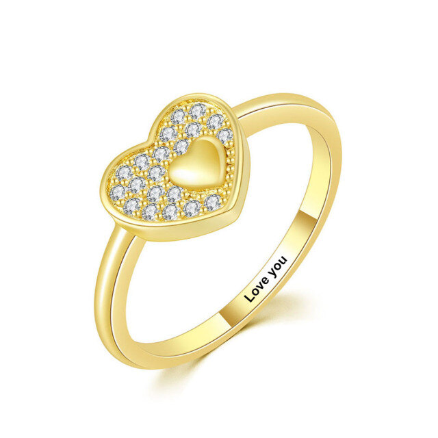 10K Weißgold Labor erstellt Diamant personalisierte Gravur & Herz Verlobungsring mit eingr-2
