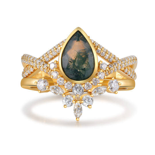 Anello di fidanzamento in argento 925 con placcatura in oro rosa a forma di pera con agata muschiata e incisione personalizzata