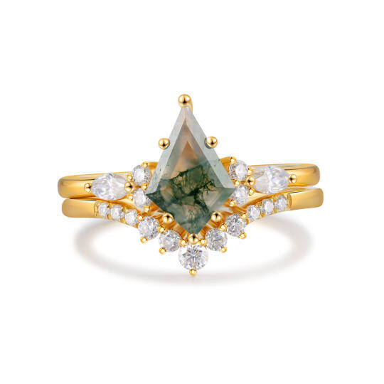 Sterling Silver with Yellow Gold Plated Moss Agate Engagement Ring
