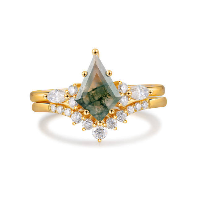Sterling Silver with Yellow Gold Plated Moss Agate Engagement Ring-0