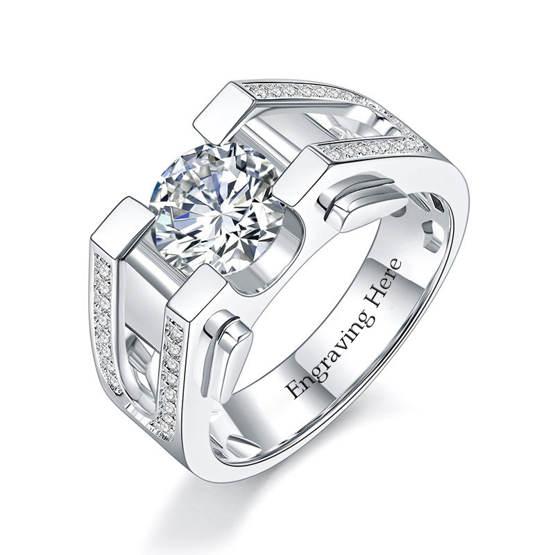 Sterling Silver Circular Shaped Moissanite Engagement Ring for Men