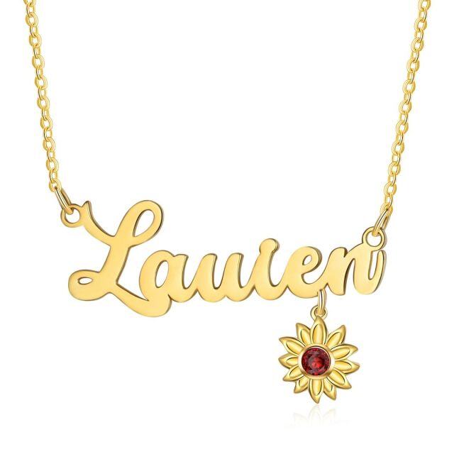 10K Gold Round Zircon Sunflower Pendant Necklace-0