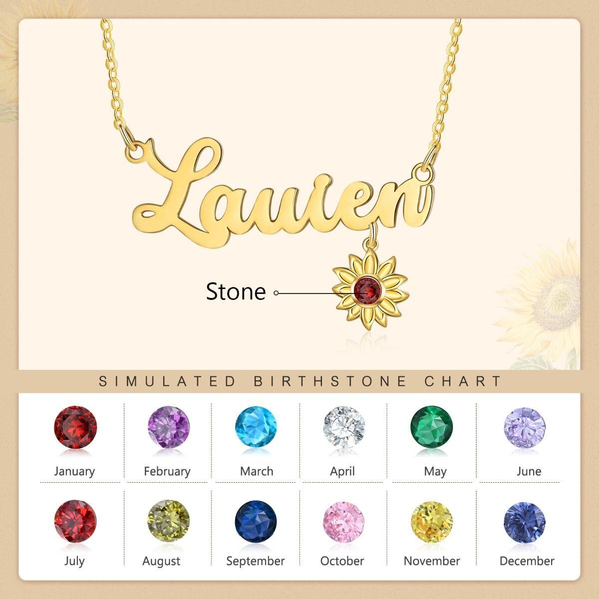 10K Gold Round Zircon Sunflower Pendant Necklace-4