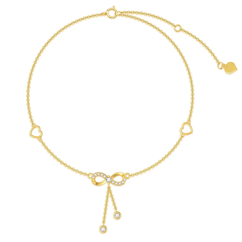 14K Gold Moissanite Infinite Symbol Single Layer Anklet