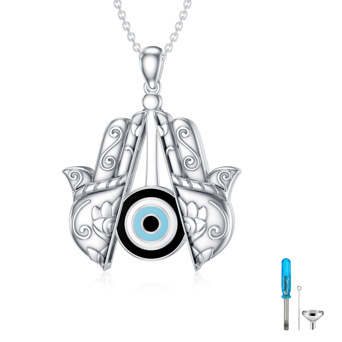 Sterling Silver Evil Eye & Hamsa Hand Urn Necklace for Ashes-1