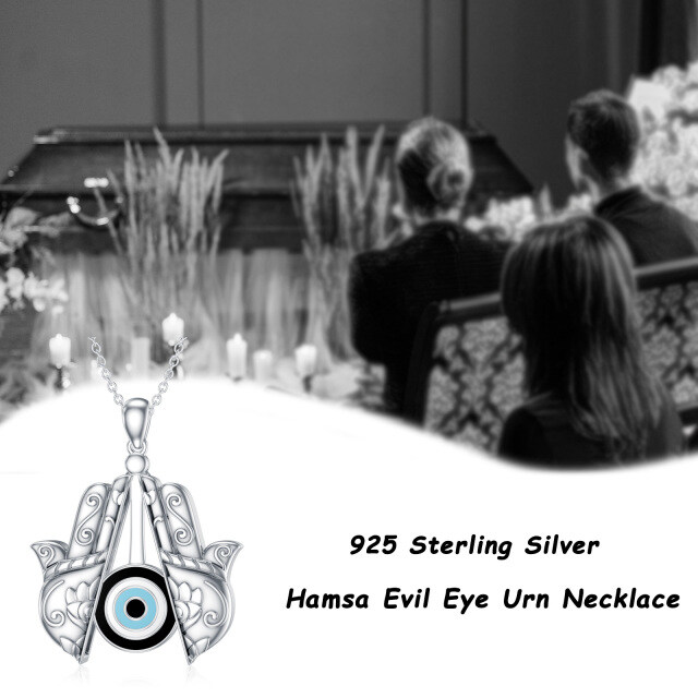 Colar de prata esterlina com olho do mal e urna de mão Hamsa-5