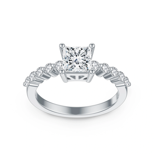Sterling Silver Circular Shaped & Princess-square Shaped Moissanite Square Engagement Ring