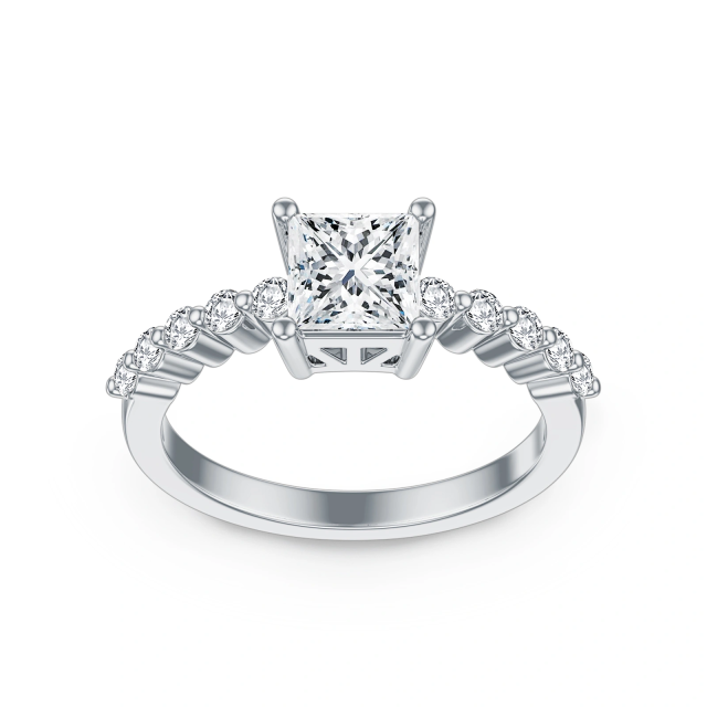 Sterling Silver Circular Shaped & Princess-square Shaped Moissanite Square Engagement Ring-1