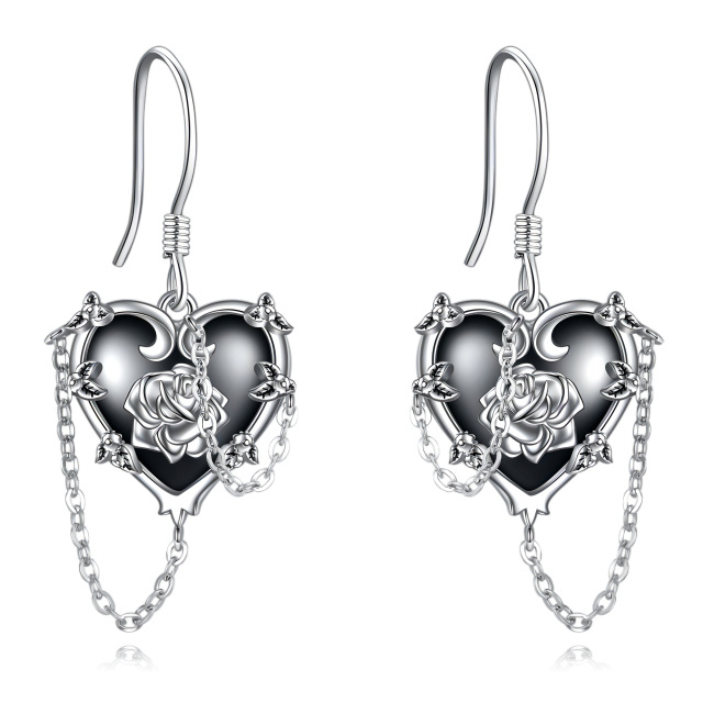 Boucles d'oreilles pendantes en argent sterling avec zircone bicolore, croix rose, cœur, tête de mort-0