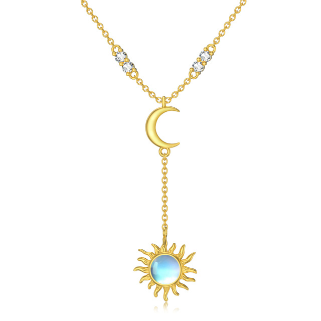 14K Gold Circular Shaped Moonstone Moon & Sun Adjustable Y Necklace-1