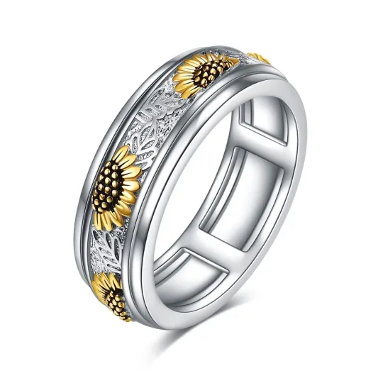 Sterling Silver Two-tone Sunflower Spinner Ring
