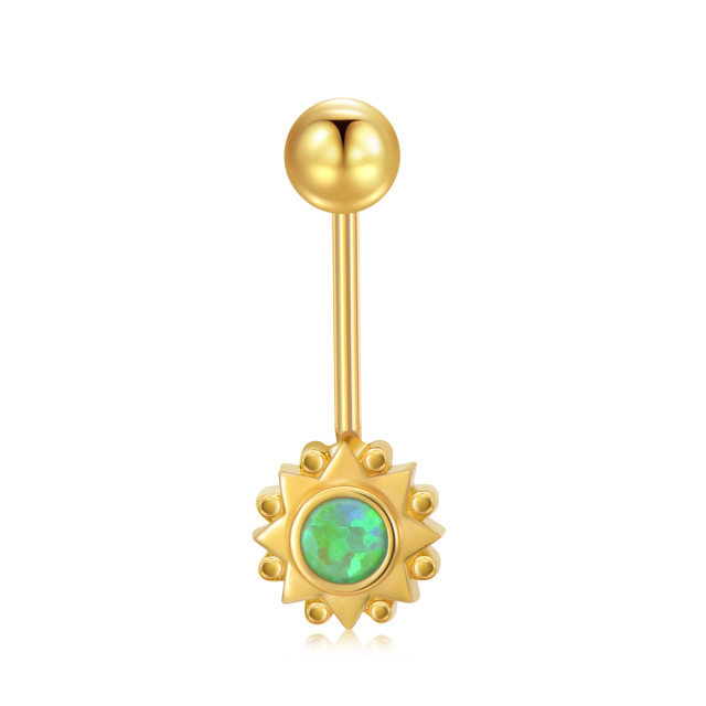 Bauchnabelpiercing aus 14 Karat Gold mit grünem Opal und Sonnenopal-0