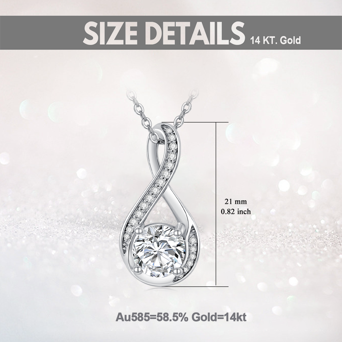 14K White Gold Round Moissanite Infinity Symbol Pendant Necklace-6