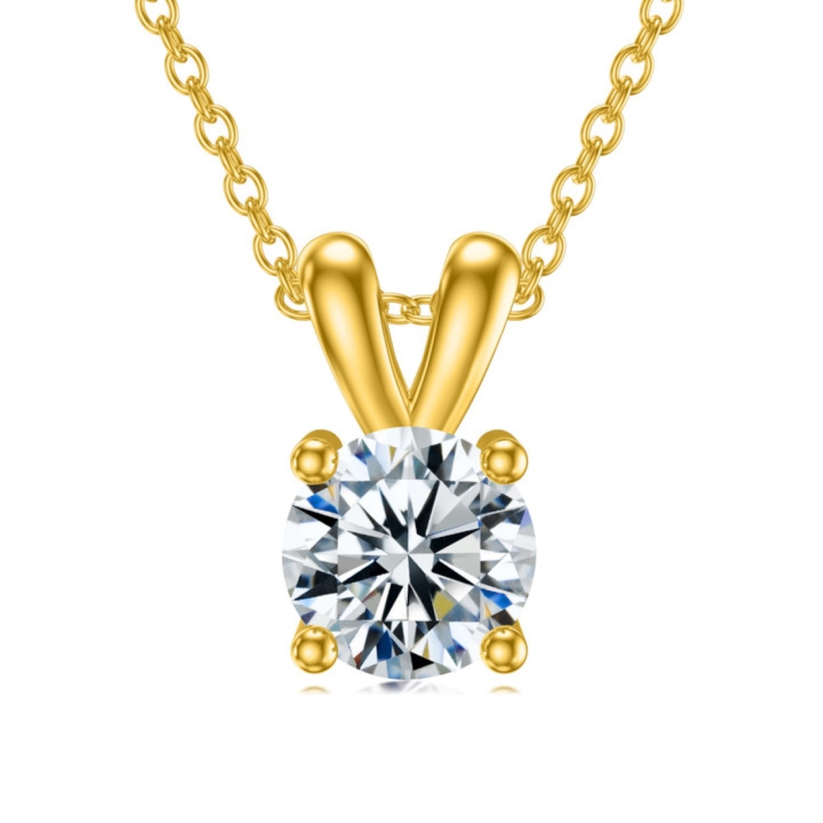 14K Gold Round Moissanite Pendant Necklace-1