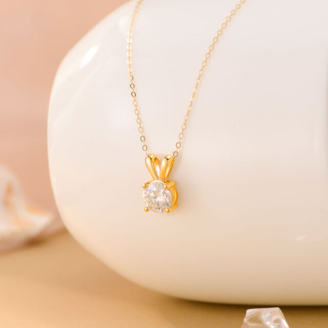 14K Gold Round Moissanite Pendant Necklace-2