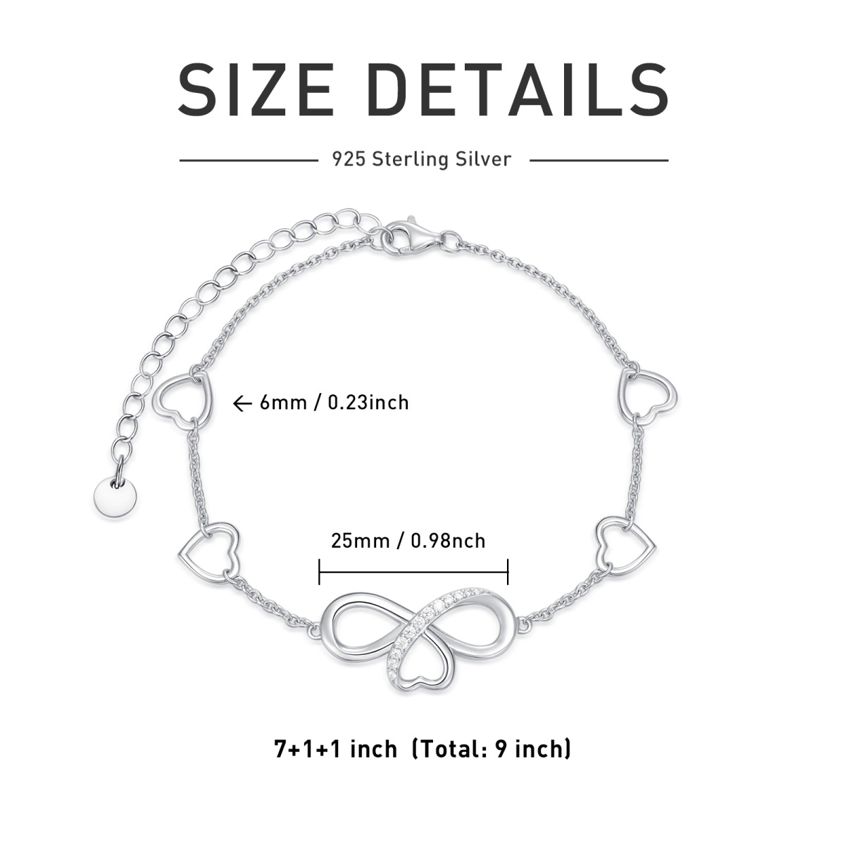 Sterling Silver Circular Shaped Cubic Zirconia Shamrock & Heart Pendant Bracelet-5