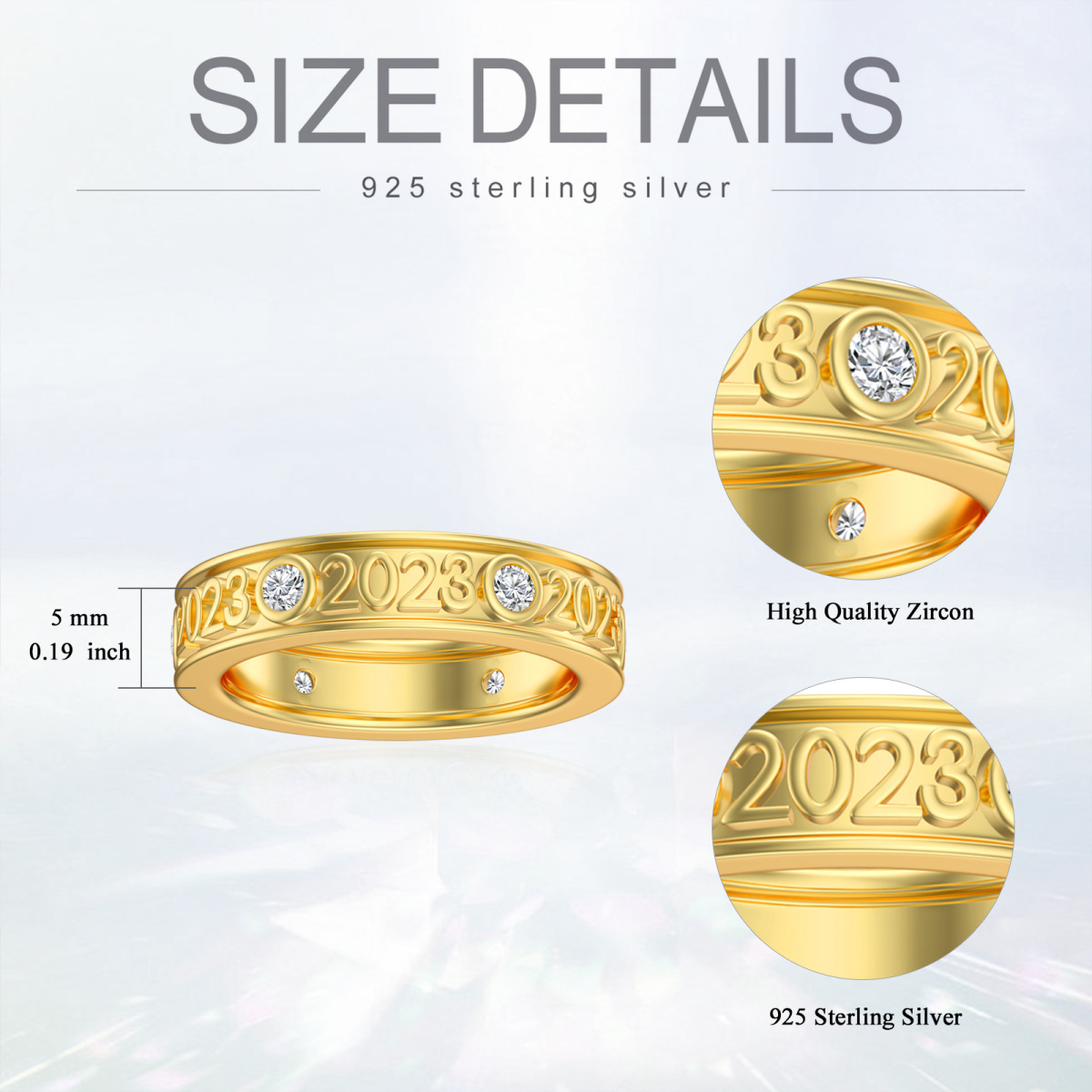 Sterling Silver with Yellow Gold Plated Circular Shaped Zircon Personalized Birthstone & Personalized Engraving Ring-7