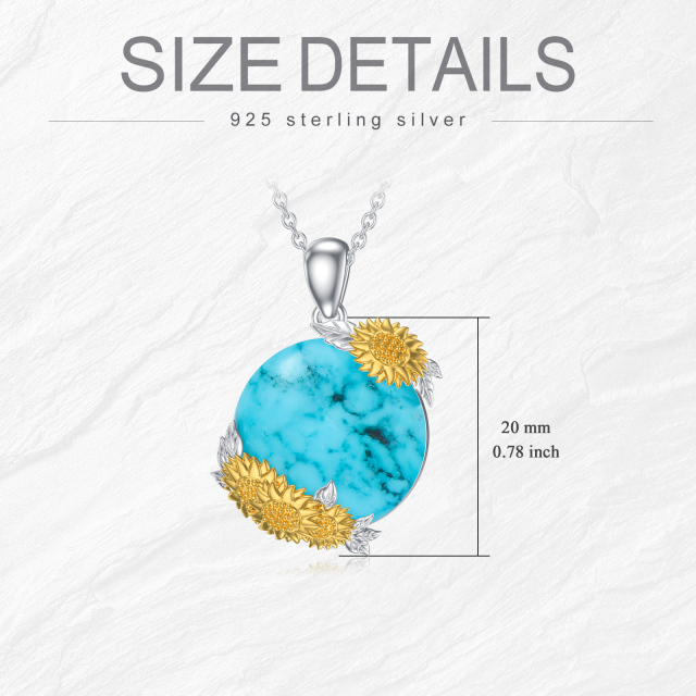 Collier en argent sterling avec pendentif tournesol en turquoise ronde bicolore-4