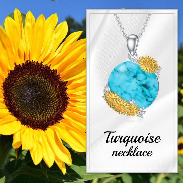 Collier en argent sterling avec pendentif tournesol en turquoise ronde bicolore-5