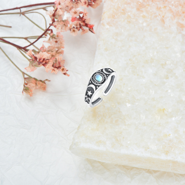 Sterling Silver Oval Moonstone Moon & Star Open Ring-3