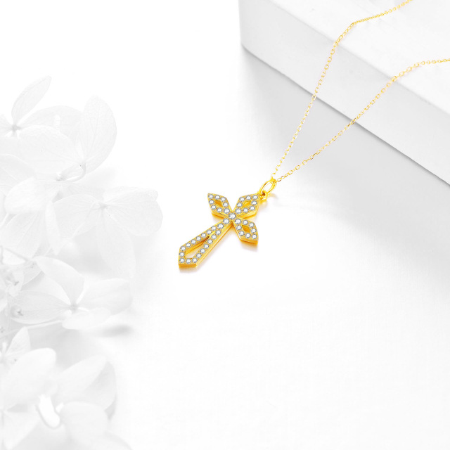 10K Gold Cubic Zirconia Cross Pendant Necklace-2
