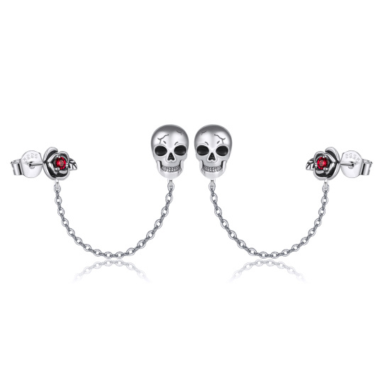 Sterling Silver Cubic Zirconia Skull Stud Earrings