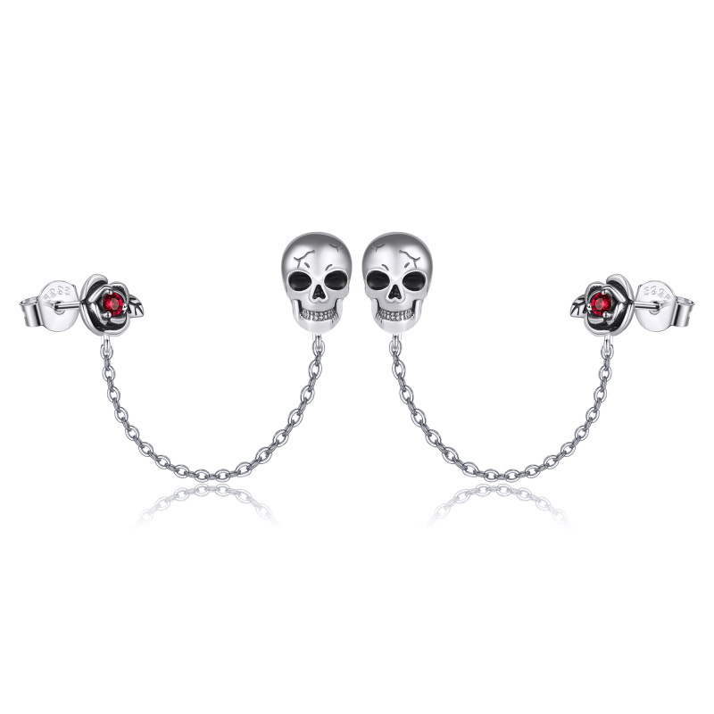 Sterling Silver Cubic Zirconia Skull Stud Earrings