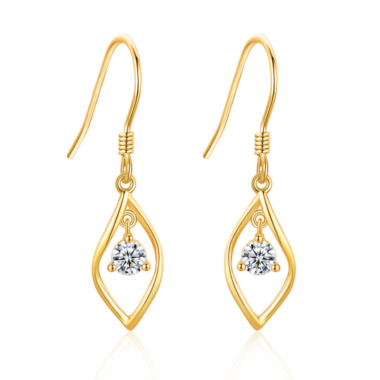 Boucles d'oreilles pendantes en forme de feuilles de moissanite circulaires en or 14 carats