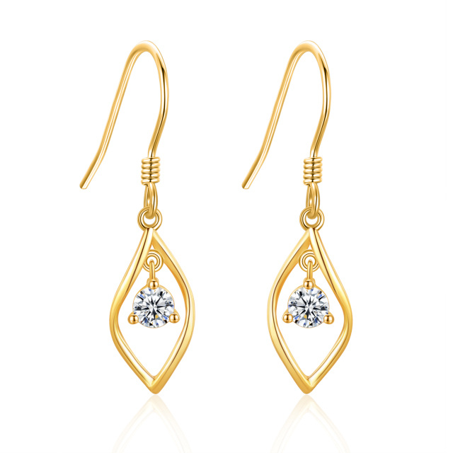 14K Gold Circular Shaped Moissanite Leaves Drop Earrings-3