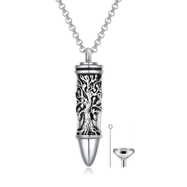 Sterling Silber Vintage Baum des Lebens & Bullet Urne Halskette für Asche-0
