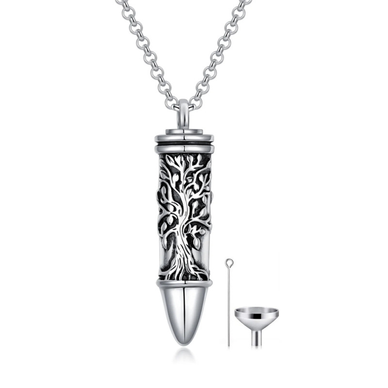 Sterling Silber Vintage Baum des Lebens & Bullet Urne Halskette für Asche