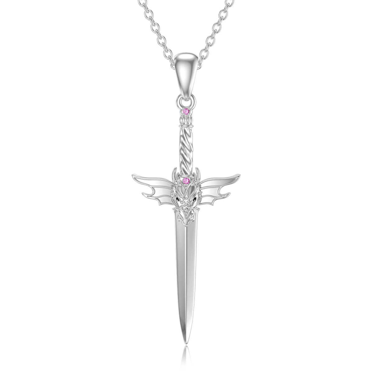 Sterling Silver Dragon & Sword Pendant Necklace-1