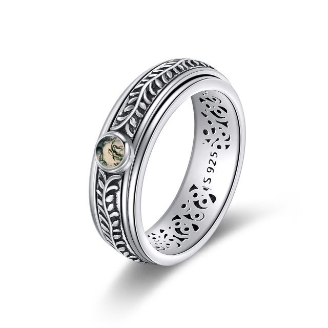 Bague en argent sterling avec feuilles d'agate moussue-0