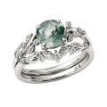 wholesale S925 Sterling Silver Elegant Ring Set with Green Gemstone and Diamond Accents-0-0
