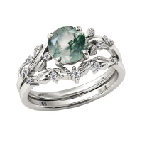 wholesale S925 Sterling Silver Elegant Ring Set with Green Gemstone and Diamond Accents-US # 4