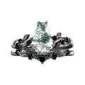 wholesale 925 Sterling Silver Moss Agate Kite Cut Leaf Vine Wedding Ring Set Black Onyx-0-0
