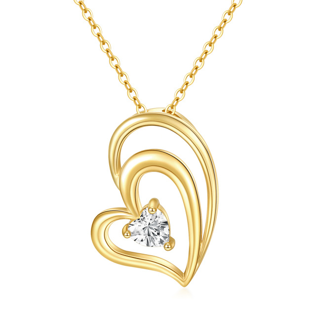 Collier pendentif coeur en forme de coeur en or 14 carats avec zircone cubique-0