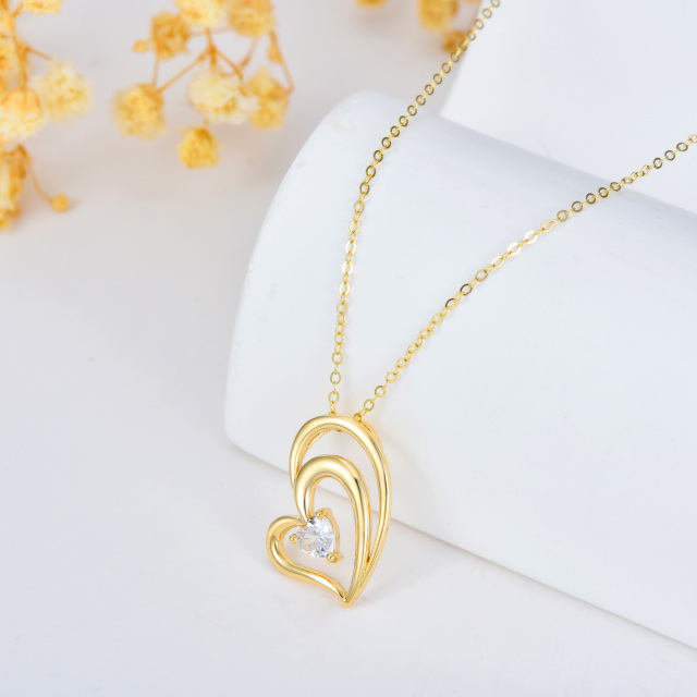 Collier pendentif coeur en forme de coeur en or 14 carats avec zircone cubique-3