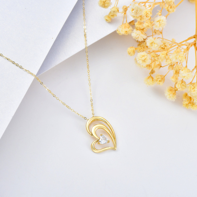 Collier pendentif coeur en forme de coeur en or 14 carats avec zircone cubique-2