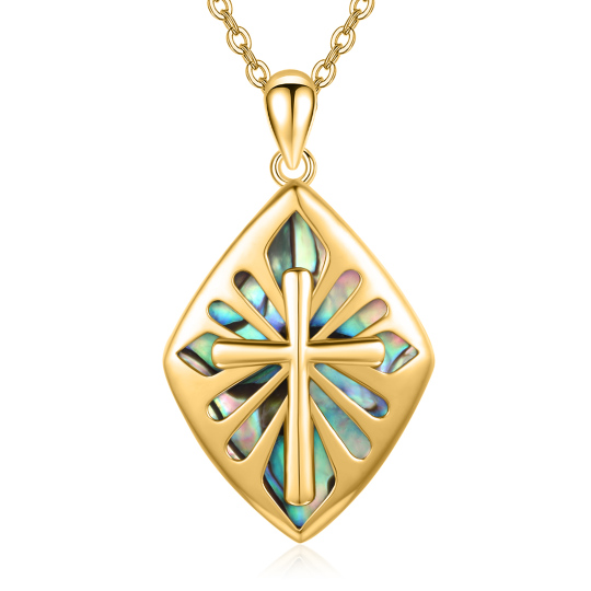 Sterling Silver with Yellow Gold Plated Abalone Shellfish Cross Pendant Necklace