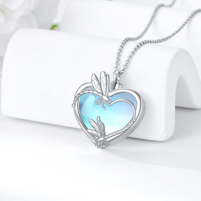 Plata de ley Corazón Piedra de luna Libélula y corazón Urna collar-3