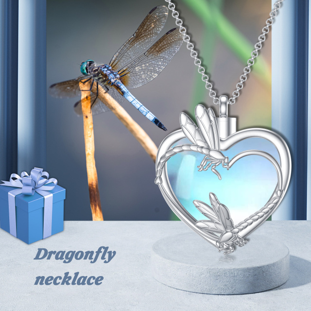 Sterling Silver Heart Moonstone Dragonfly & Heart Urn Necklace for Ashes-5