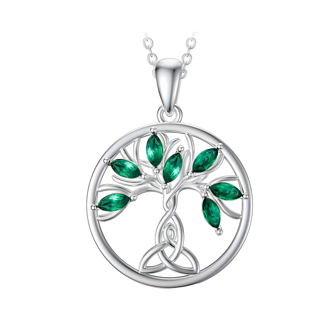 Sterling Silver Crystal Tree Of Life & Celtic Knot Pendant Necklace-1