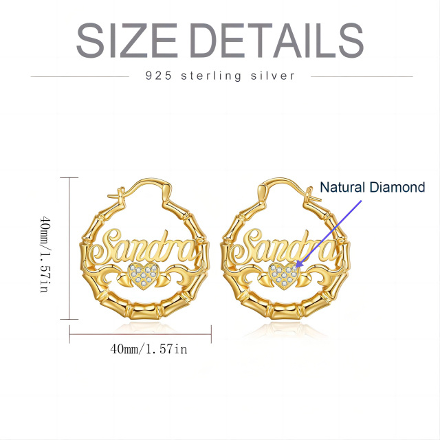 Bamboo Hoop Earrings Custom Natural Diamonds Name Earrings Personalized-1